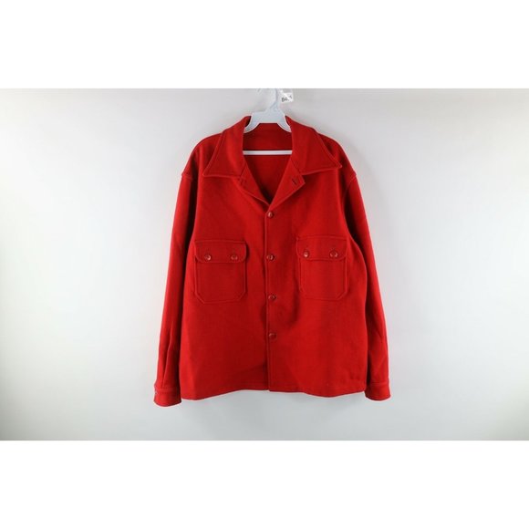 Vtg 60s Filson Mens XL Wool Double Pocket Long Sleeve Button Shirt Jacket Red